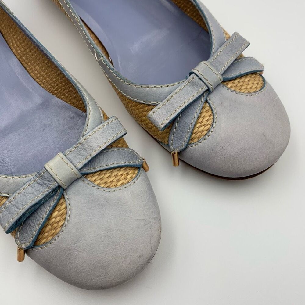 Moschino Cheapandchic Leather Rafia Ballet Flats Blue‎ Beige Size 36 - Picture 4 of 12